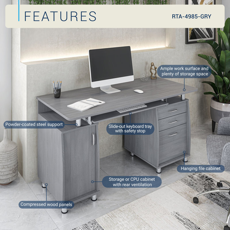 Zipcode Design™ Harris 48'' Floating Computer Desk with Drawers